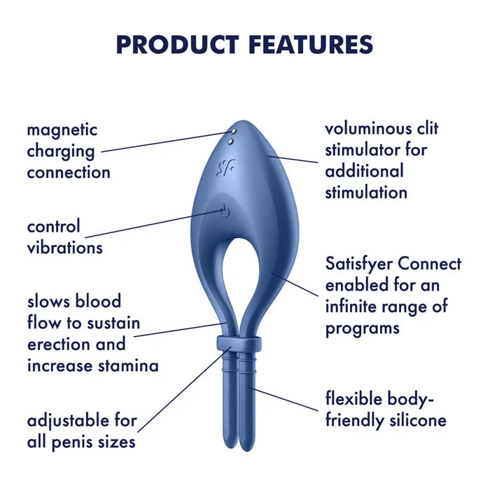 Satisfyer Bullseye Vibrating Adjustable Lasso Cock Ring Blue Secondary image