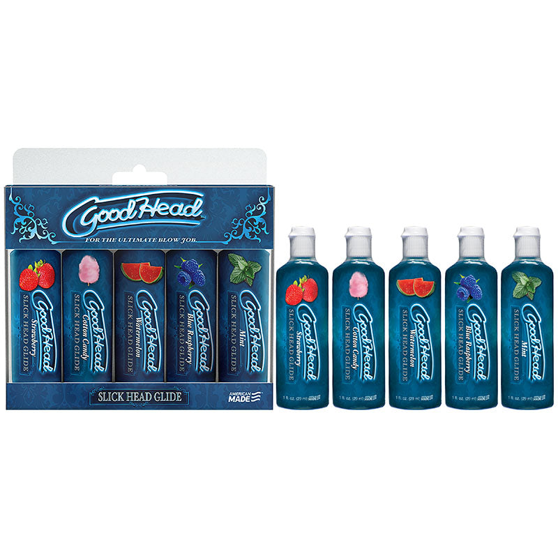 Doc Johnson GoodHead Slick Head Glide Flavoured Water Based Lubes Set Of 5 x 30ml Bottles