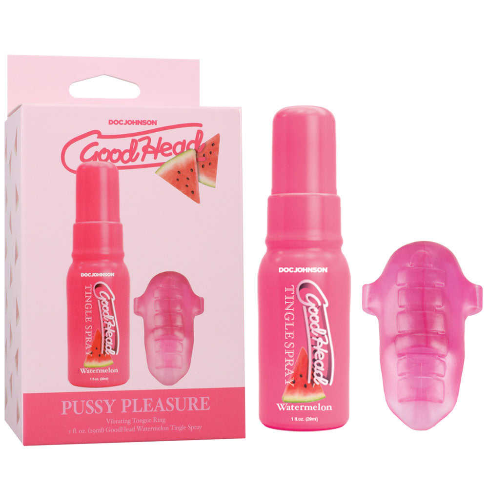 Doc Johnson GoodHead Pussy Pleasure Party Kit Watermelon GoodHead Tingle Spray & Vibrating Tongue Ring Doc Johnson Main image