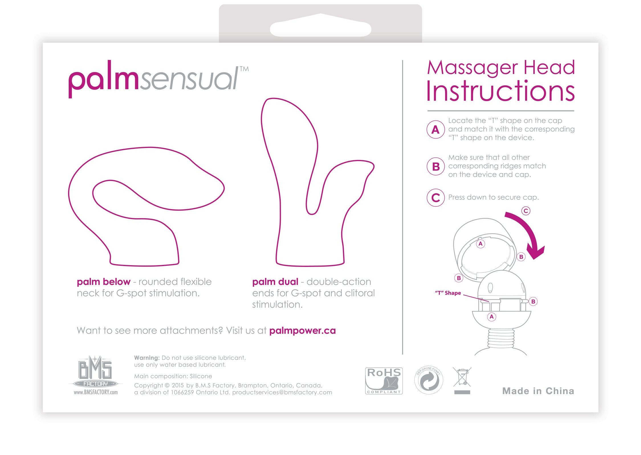 BMS Factory PalmSensual Massager Heads Pink (For use with PalmPower)
