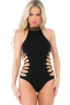 Pink Lipstick Slit N Spin Womens Bodysuit One Size Black Pink Lipstick