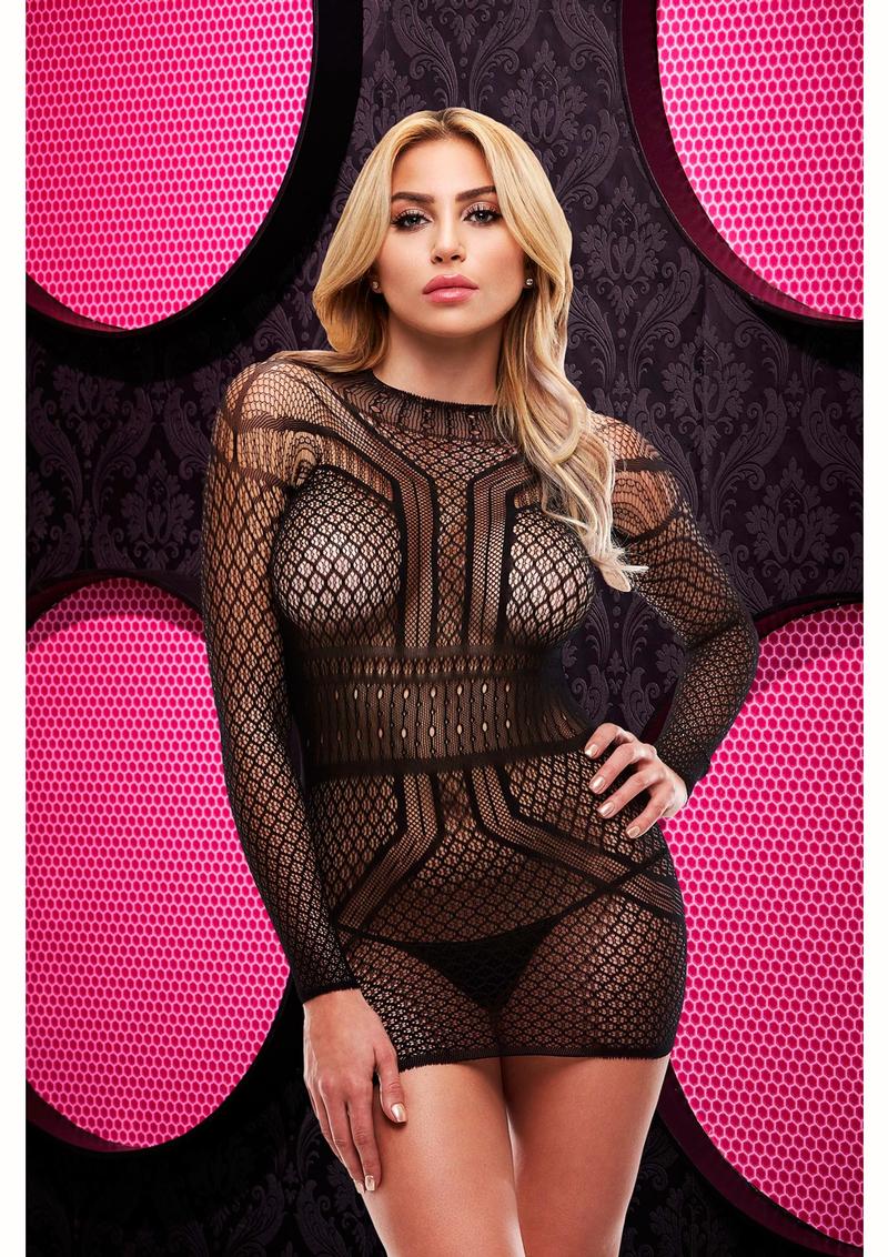 Lapdance Lingerie Long Sleeve Open Back Women Mini Dress Black OS