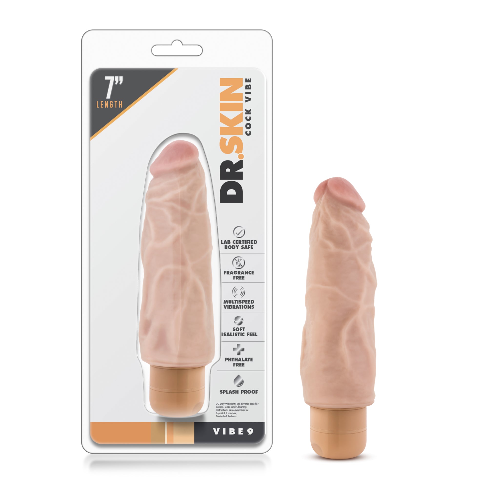 Dr Skin Cock Vibe 9 Vibrating Cock 7.5 Inch Beige Blush Novelties
