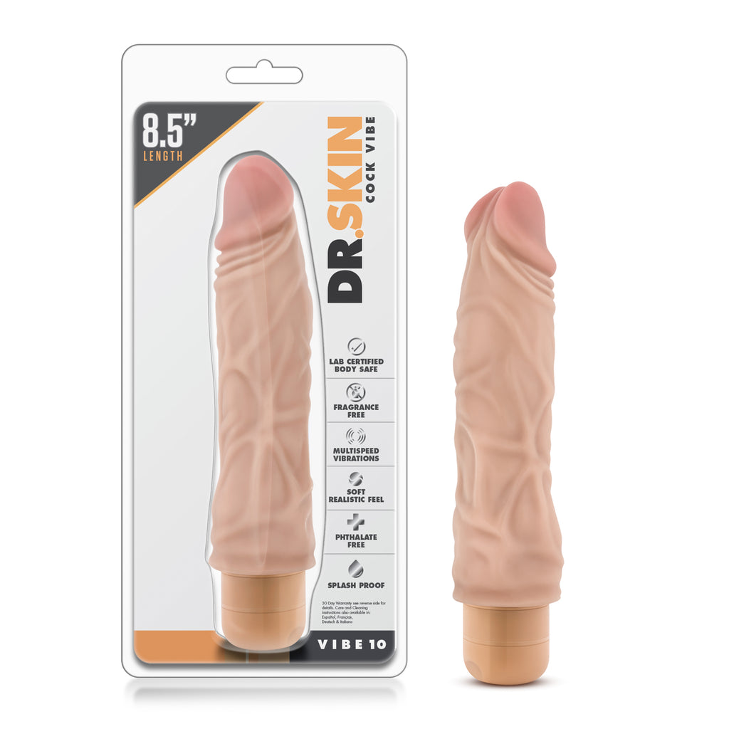 Dr Skin Cock Vibe 10 Vibrating Cock 8.5 Inch Beige Blush Novelties