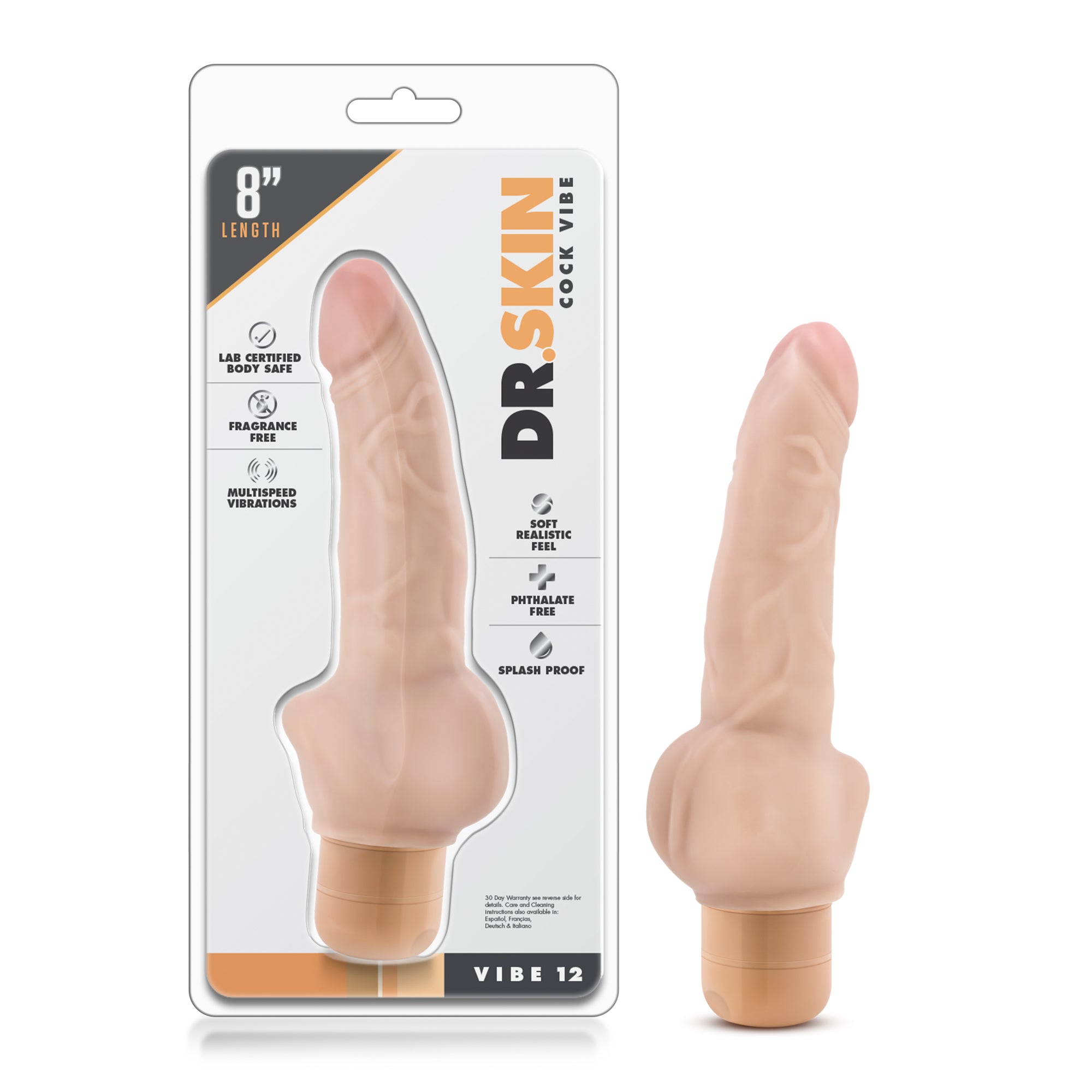Dr Skin Cock Vibe 12 Vibrating Cock 8 Inch Beige Blush Novelties