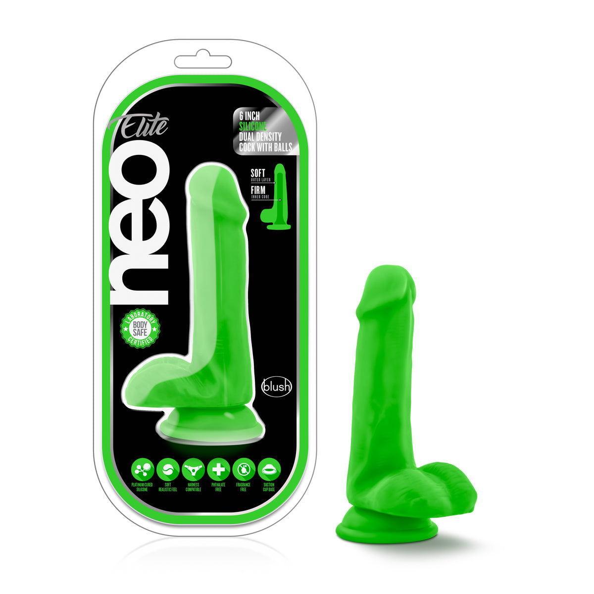 Blush Novelties Neo Elite Silicone Dual Density Cock With Balls 6 Inch Blush Novelties