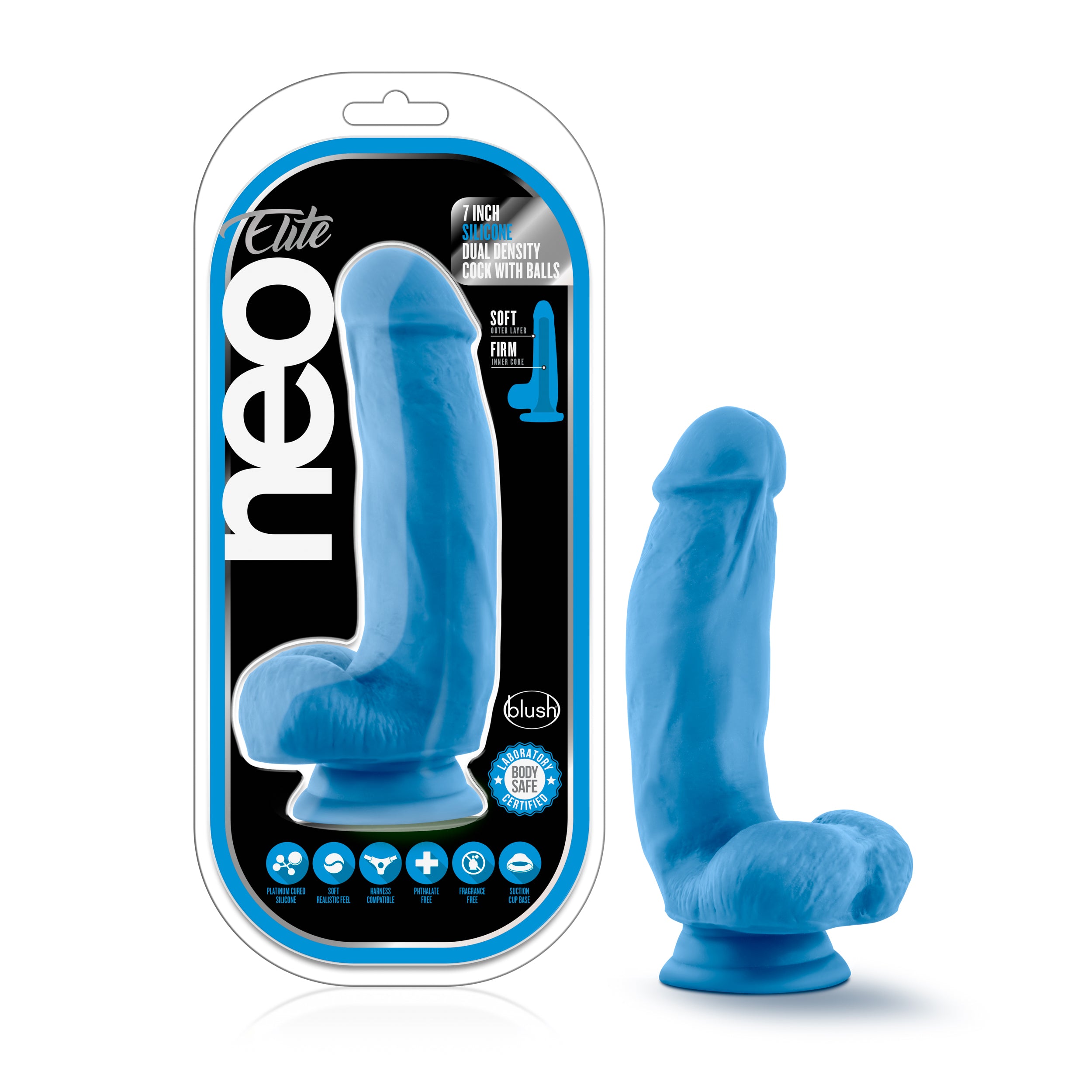 Blush Novelties Neo Elite Silicone Dual Density Cock With Balls 7 Inch Blush Novelties Main image