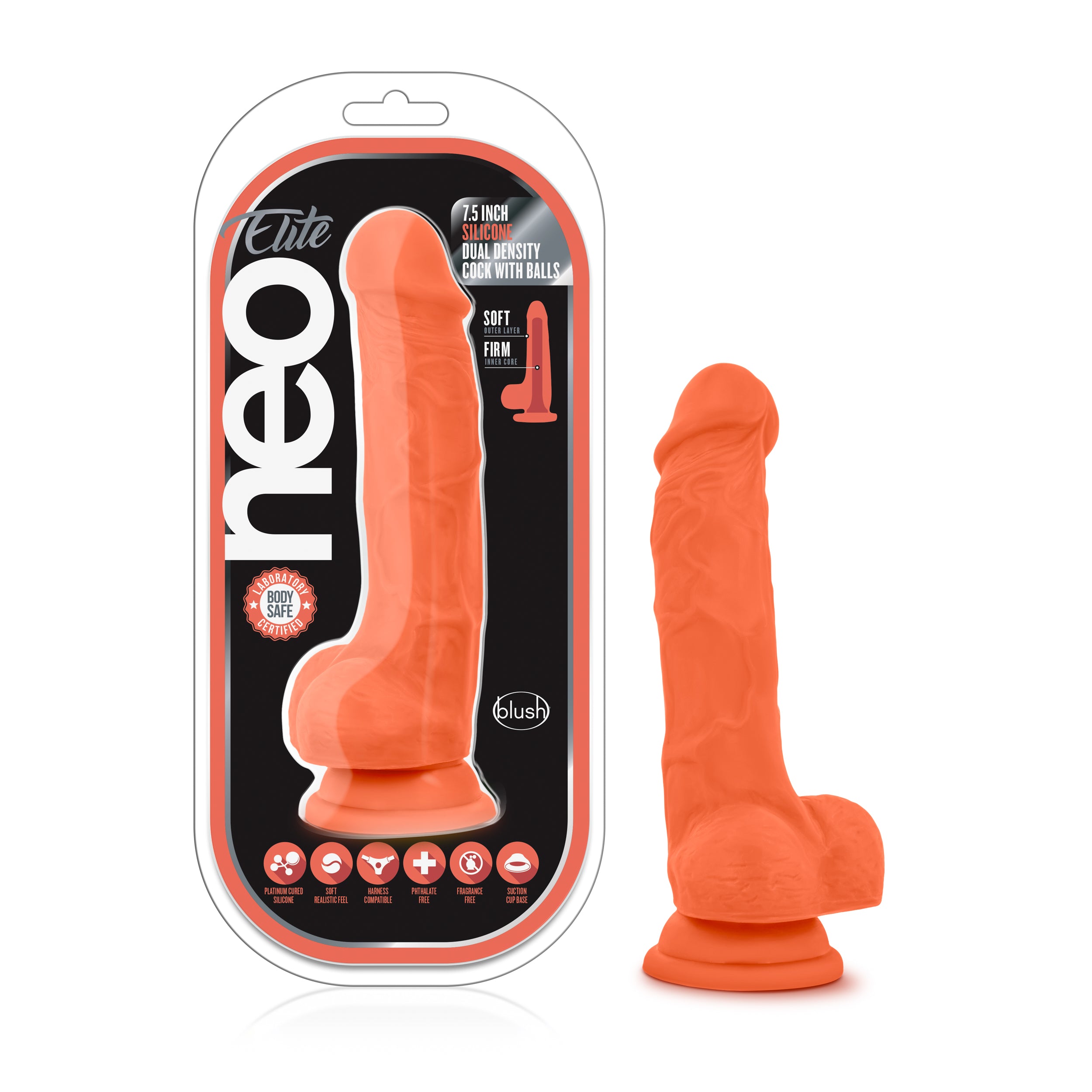 Blush Novelties Neo Elite Silicone Dual Density Cock With Balls 7.5 Inch Blush Novelties