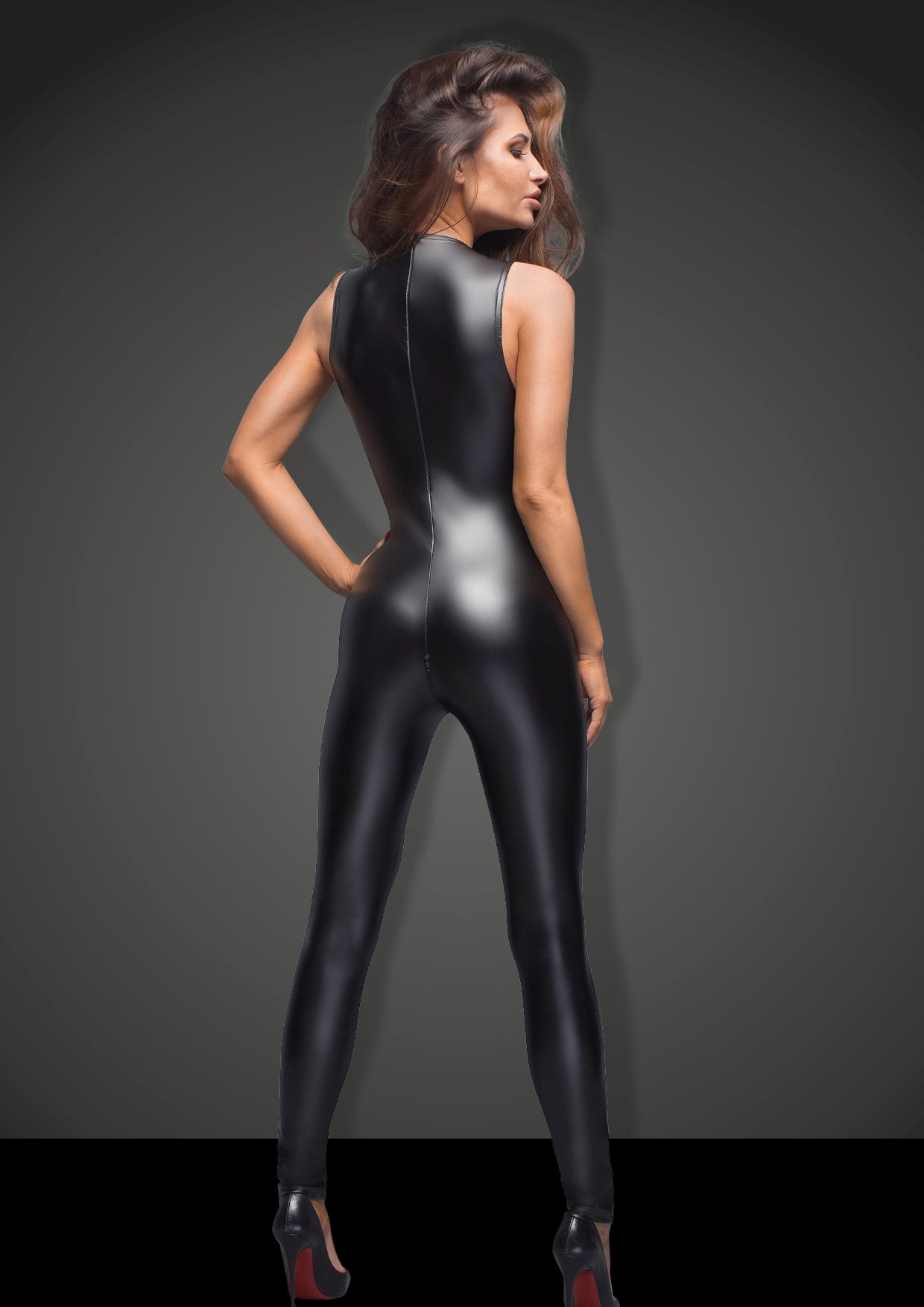 Sleeveless Power Wetlook Overall With Lace Secondary image