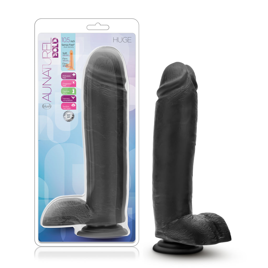 Blush Novelties Au Naturel Bold Huge Dildo 10.5 Inch Black Blush Novelties