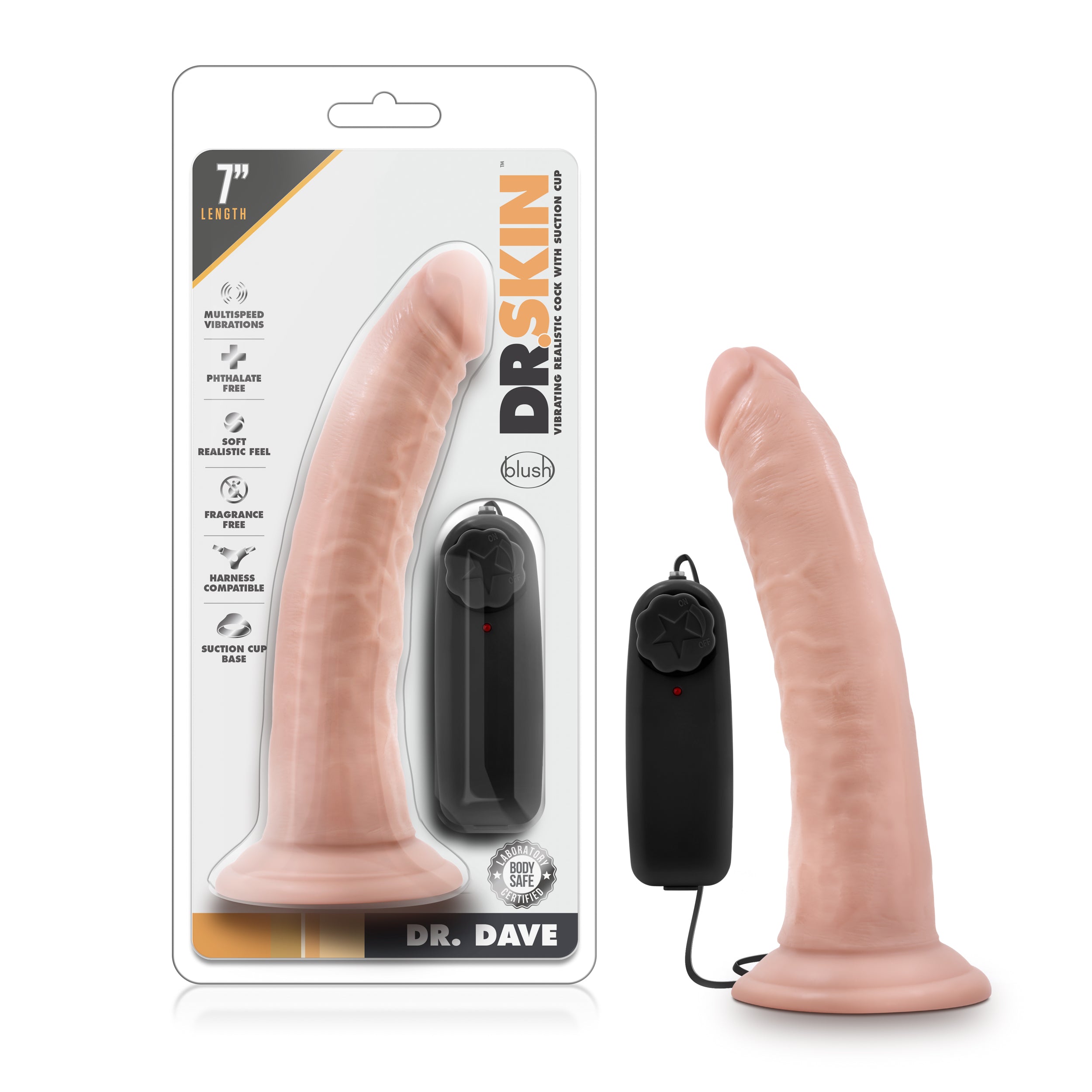 Blush Novelties Dr Skin Dr Dave Vibrating Cock With Suction Cup 7 Inch Vanilla Blush Novelties