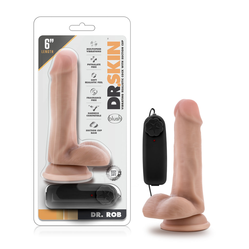 Blush Novelties Dr Skin Dr Rob Vibrating Cock With Suction Cup 6 Inch Vanilla Blush Novelties