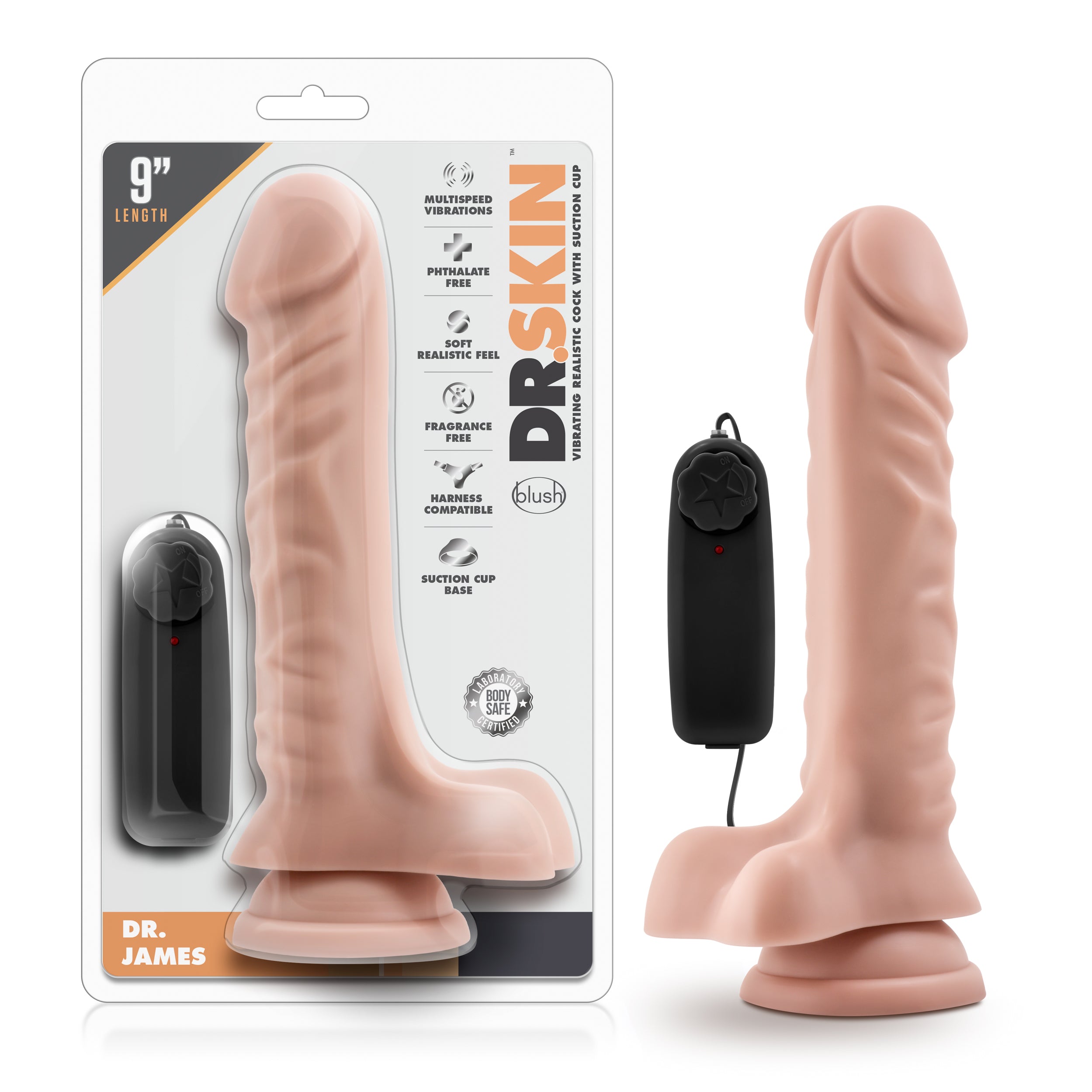 Blush Novelties Dr Skin Dr James Vibrating Cock With Suction Cup 9 Inch Vanilla Blush Novelties