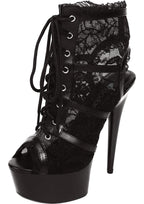 Lapdance Black Lace Open Toe Platform Ankle Bootie With 6 inch Heel Xgen Products