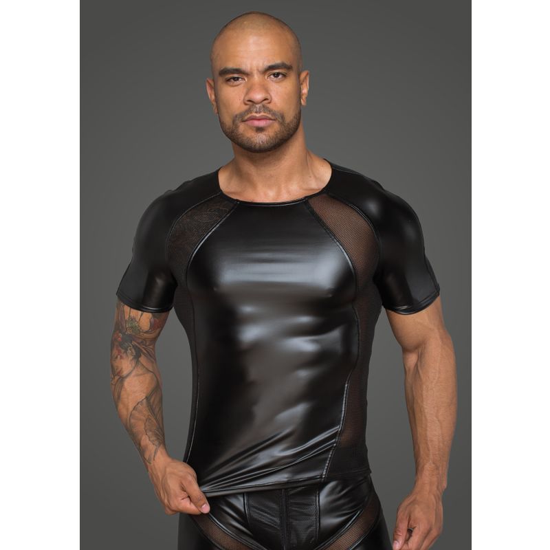 Noir Power Wetlook Men Tshirt With 3D Net Noir