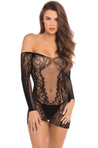 Rene Rofe Skin Tight Demure Long Sleeve Mini Dress Black Rene Rofe