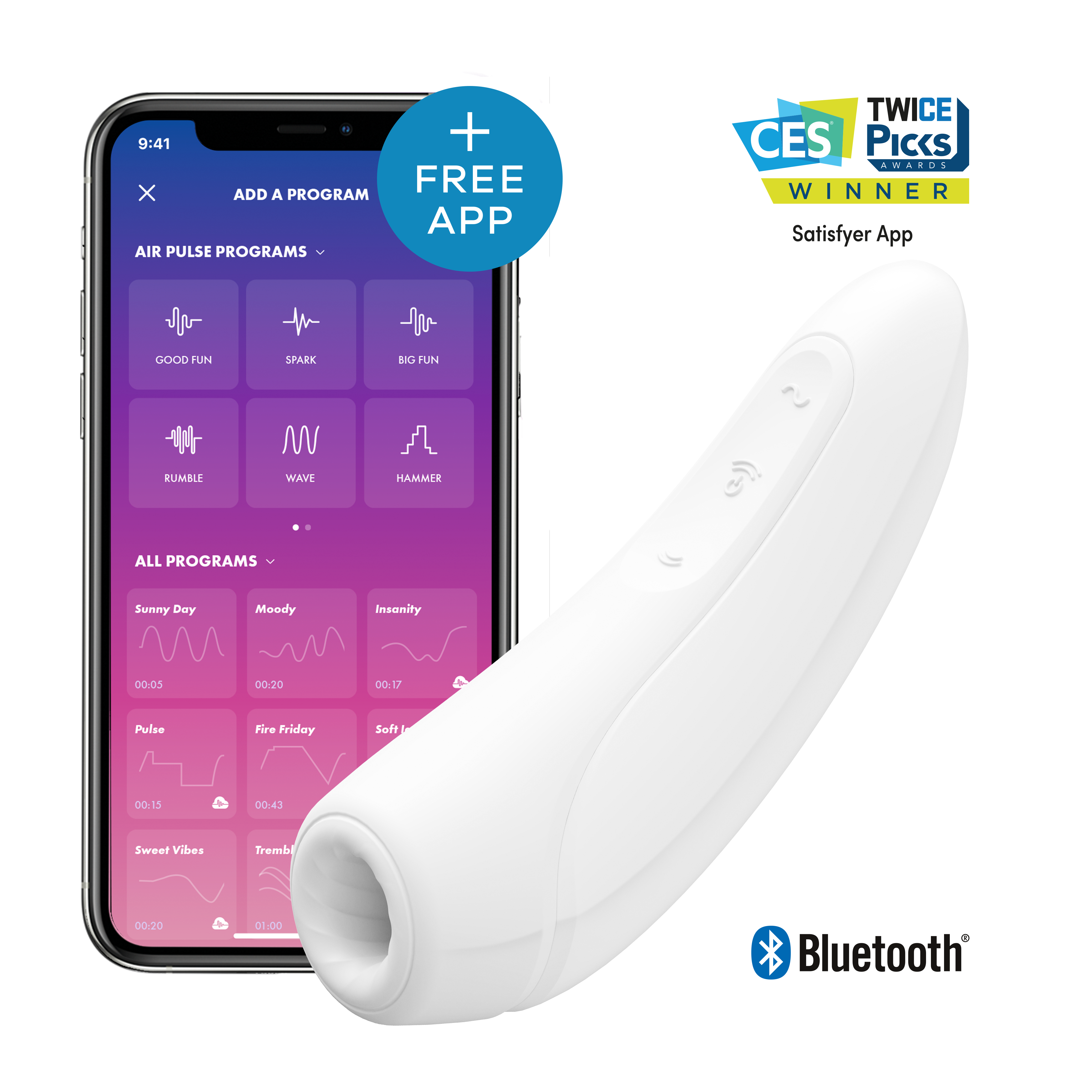 Satisfyer Curvy 1+ App Controlled Air Pulse Vibrating Clitoral Massager Main image