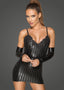 Noir Handmade Power Wetlook Minidress with Decorative Embroidery Noir Handmade