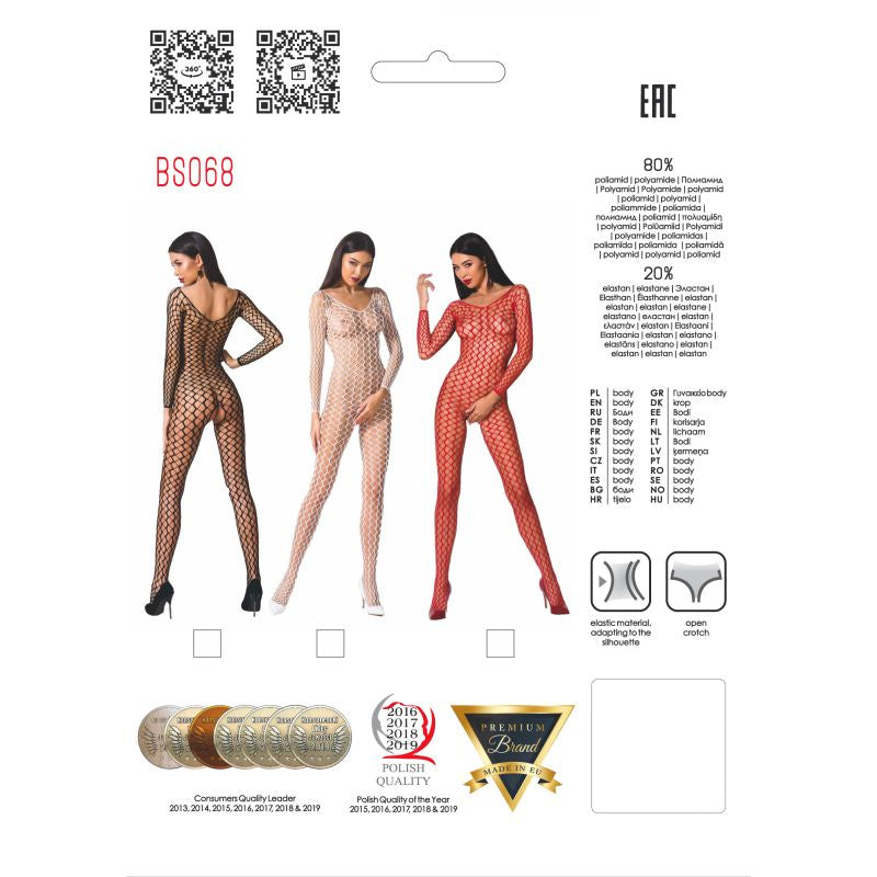 Passion Lingerie Ribbed Mesh Quality Bodystocking BS068 One Size White Passion Lingerie