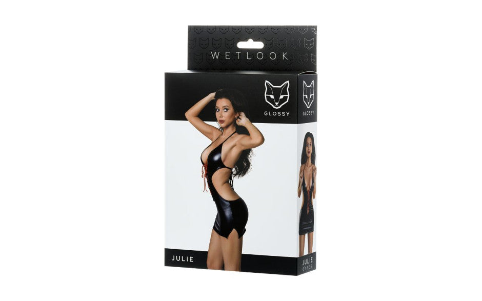 Glossy Dress Wetlook With Red Laces Julie Glossy