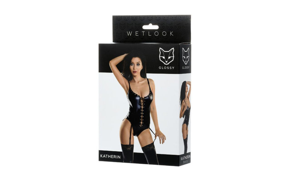 Glossy Wetlook Lace Up Bodysuit Katherin Glossy