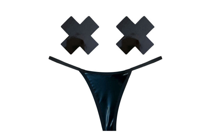 Neva Nude Dom Squad Black Wet Vinyl Pastie & G String Set Neva Nude