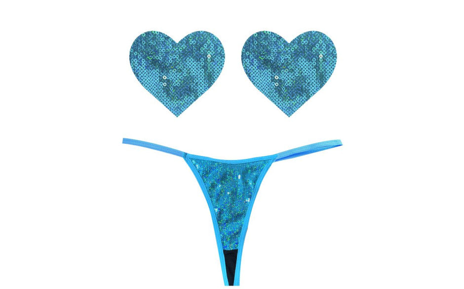 Neva Nude Mahi Mahi Blue Sequin G String & Heart Shapes Pastie Set Neva Nude Main image
