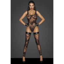 Noir Handmade Womens Tulle Bodysuit With Patterned Flock Embroidery Black Secondary image