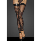 Noir Handmade Tulle Stockings With Patterned Flock Embroidery and Power Wetlook Band Black Noir Handmade