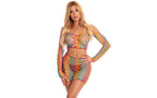 Pink Lipstick Pot of Gold 2 Piece Fishnet Skirt Set One Size Rainbow Pink Lipstick