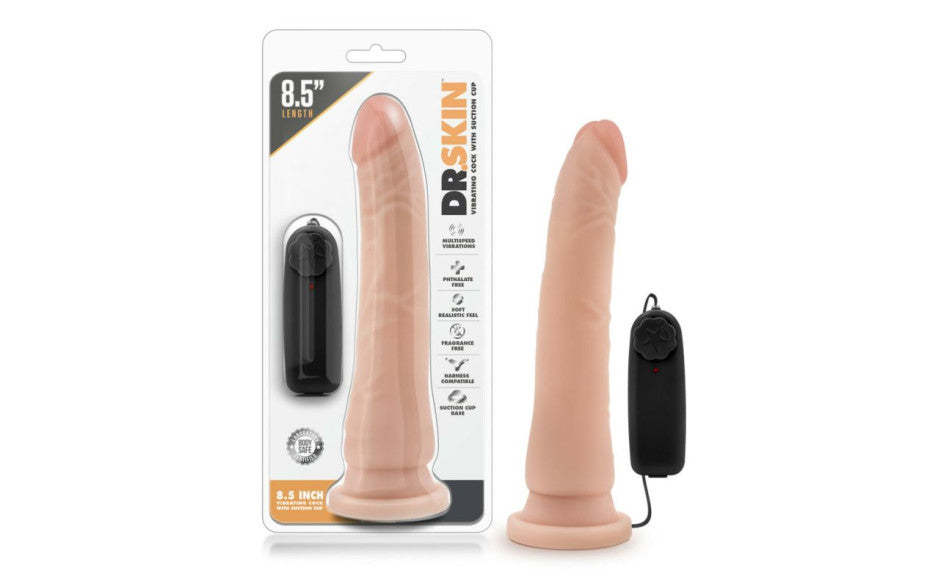 Blush Novelties Dr Skin Vibrating Realistic Cock With Suction 8.5 Inch Vanilla Blush Novelties