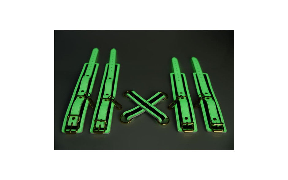 XR Brands Master Series Kink In the Dark Glowing Hog Tie Set Fluro Green