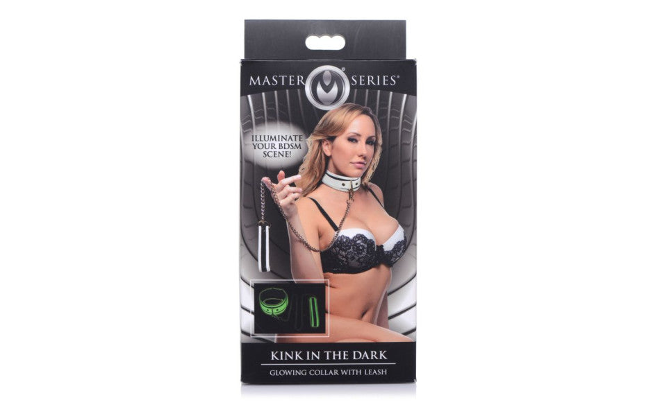 XR Brands Master Series Kink in the Dark Glowing Collar and Lead Fluro Green