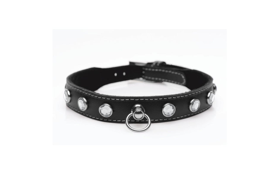 XR Brands Master Series Bling Vixen Leather Choker Collar With Rhinestones