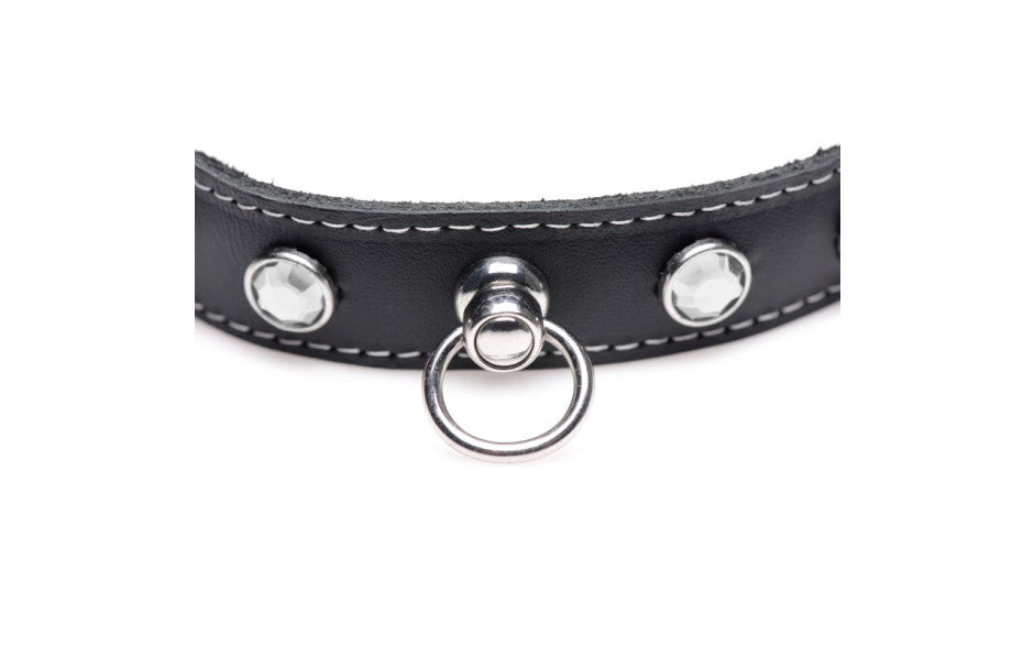 XR Brands Master Series Bling Vixen Leather Choker Collar With Rhinestones Secondary image