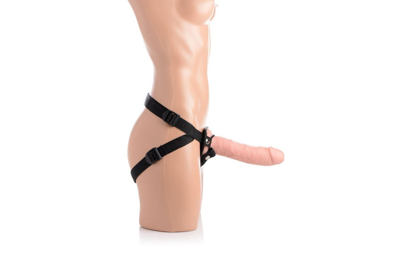 XR Brands Strap U Brazen Silicone Dildo With Harness 8 Inch Flesh