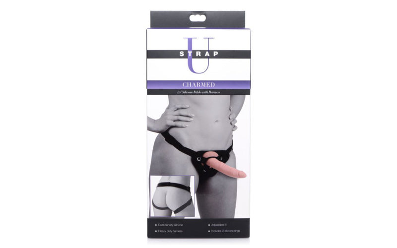 XR Brands Strap U Charmed Silicone Dildo With Harness 7.5 Inch