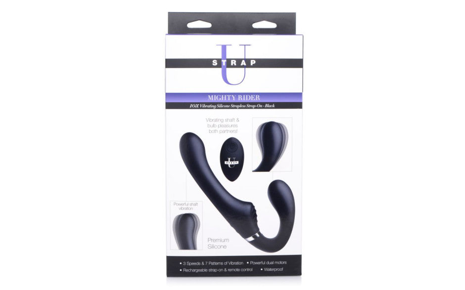 XR Brands Strap U Mighty Rider 10X Strapless Strap On Black With Remote XR Brands