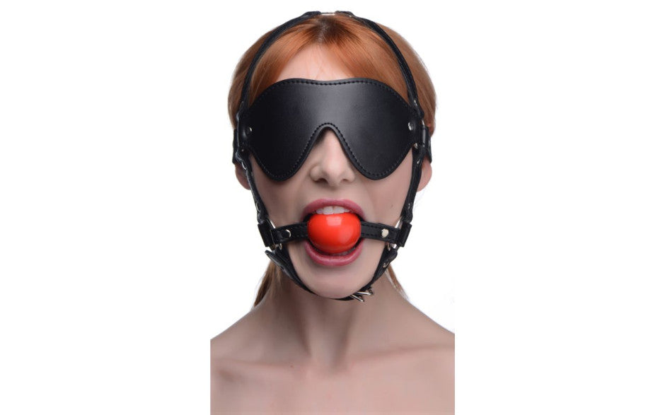 XR Brands Strict Blindfold Harness With BDSM Play Ball Gag