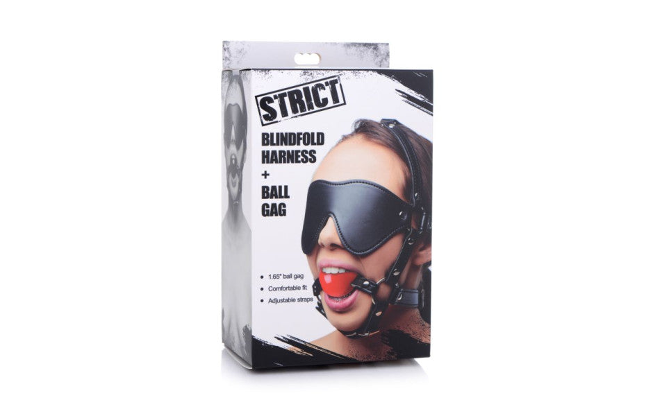 XR Brands Strict Blindfold Harness With BDSM Play Ball Gag