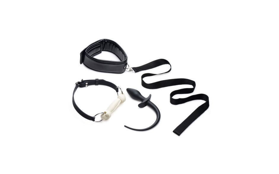 XR Brands Tailz Puppy Play Set Includes Gag Plug & Collar Black XR Brands