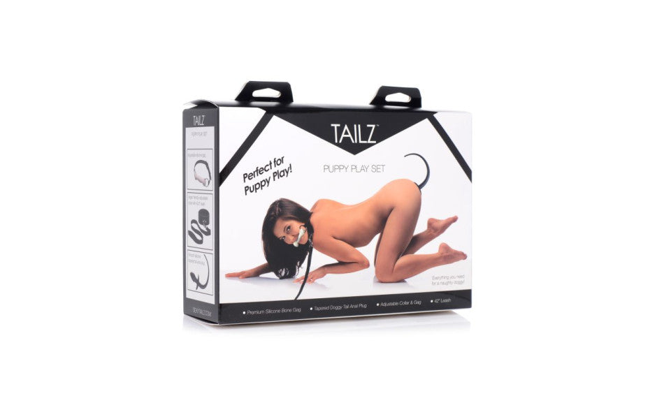 XR Brands Tailz Puppy Play Set Includes Gag Plug & Collar Black XR Brands Main image