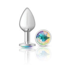 Viben Cheeky Charms Silver Round Butt Plug With Clear Iridescent Jewel Viben