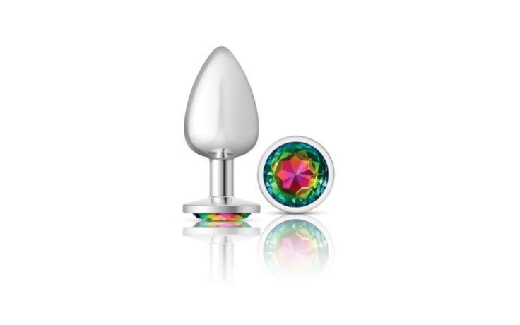 Viben Cheeky Charms Silver Round Butt Plug With Clear Iridescent Jewel Viben