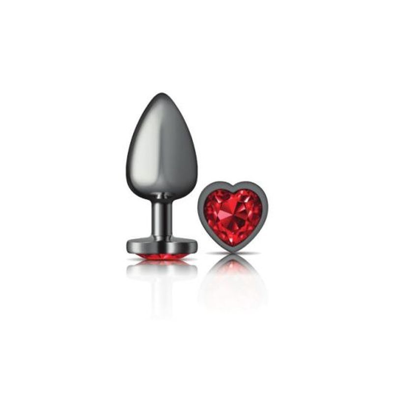Cheeky Charms Gunmetal  Butt Plug With Heart Red Jewel Large Secondary image