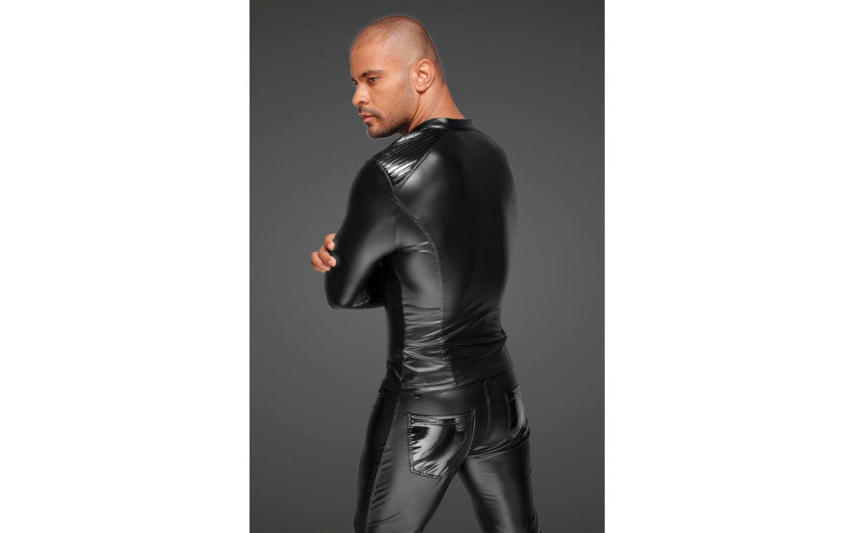 Noir Handmade Power Wetlook Mens Jacket With Pleated PVC Epaulets Noir Handmade