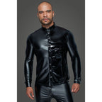 Noir Powerwetlook PVC Long Sleeved Shirt With Button Placket Noir