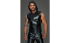 Noir Handmade Powerwetlook Sleeveless Hooded Mens Shirt with 2 Way Zipper Noir Handmade