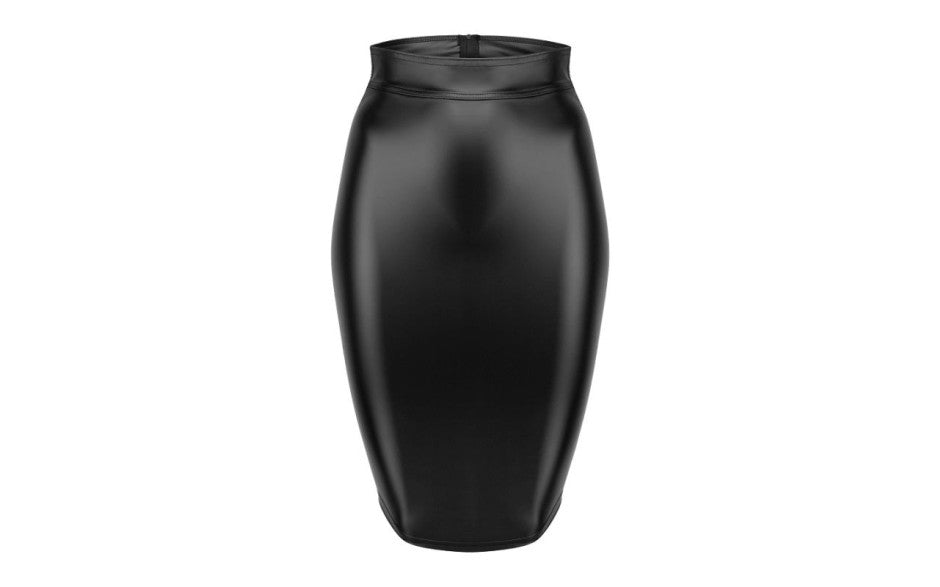 Noir Handmade Power Wetlook Pencil Womens Skirt With Long Zipper Noir Handmade