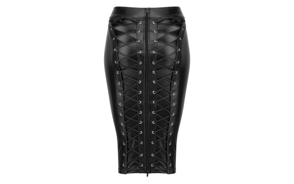Noir Handmade Power Wetlook Pencil Womens Skirt With Long Zipper Noir Handmade